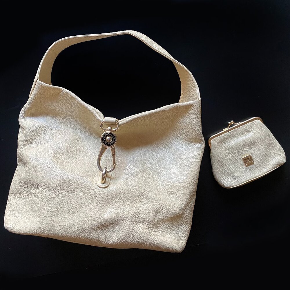 Dooney & Bourke Ivory Florentine Logo Lock Shoulder Hobo Bag w/ Wallet Key Fob